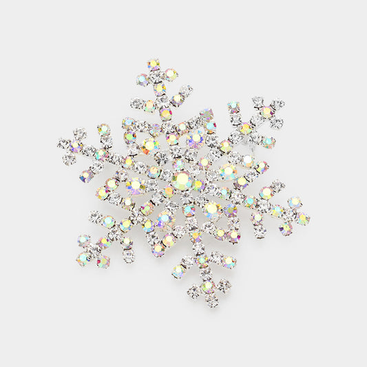Madeline Love AB, Silver Crystal Snowflake Pin Brooch - Brooches