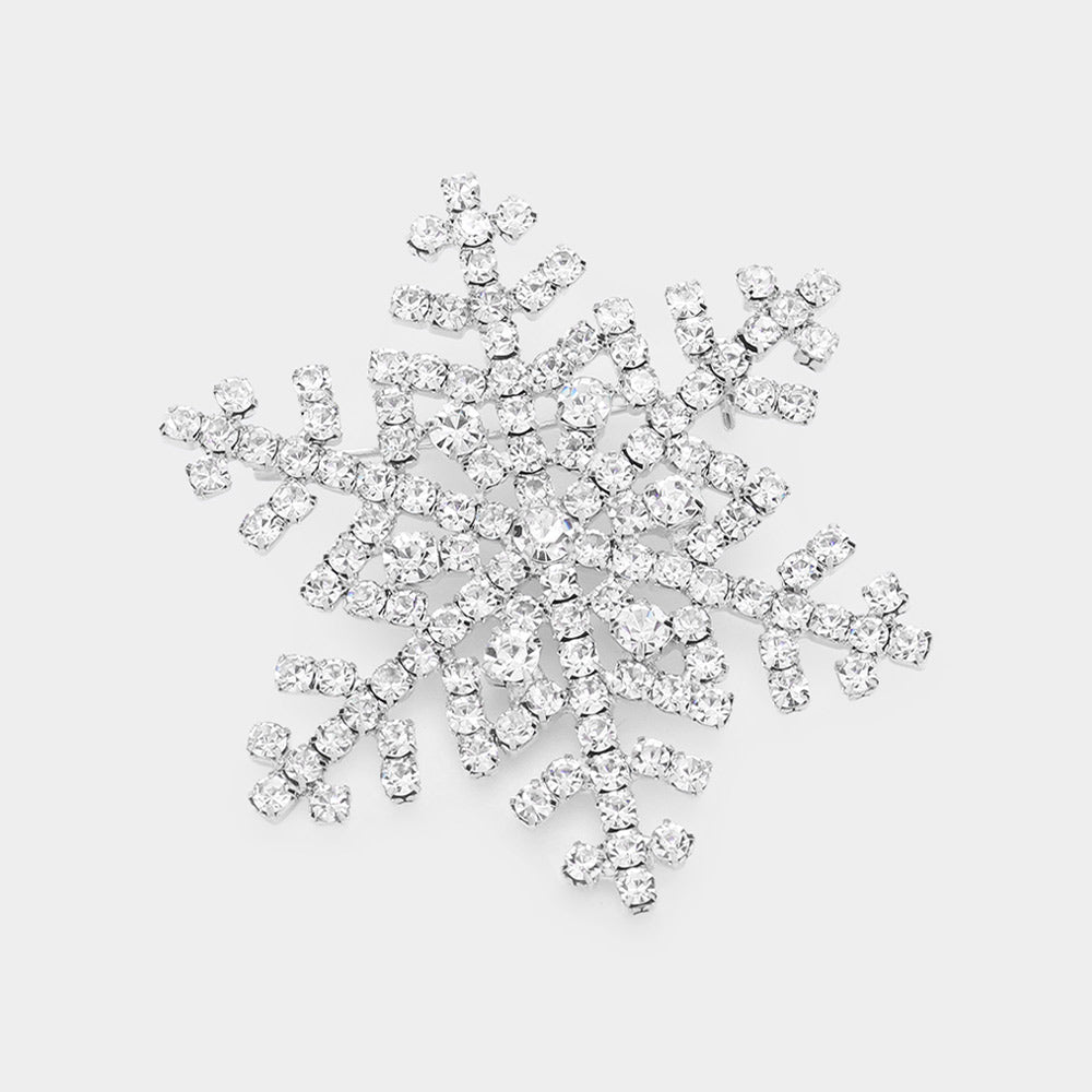 Madeline Love Silver Crystal Snowflake Pin Brooch - Brooches