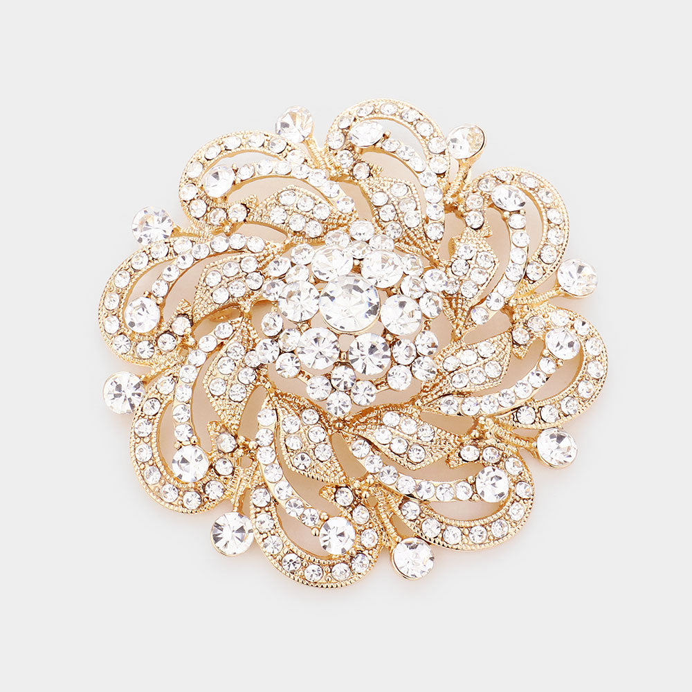 Madeline Love Gold Round Stone Flower Pin Brooch
