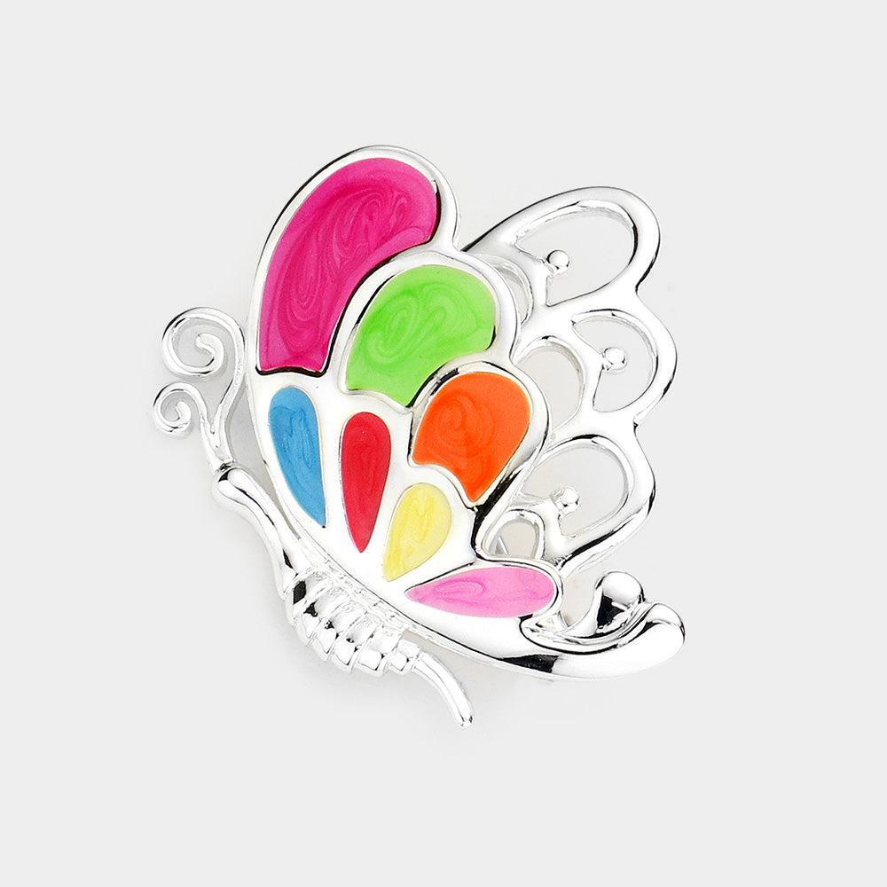 Madeline Love Multi Enamel Metal Butterfly Pin Brooch - Brooches