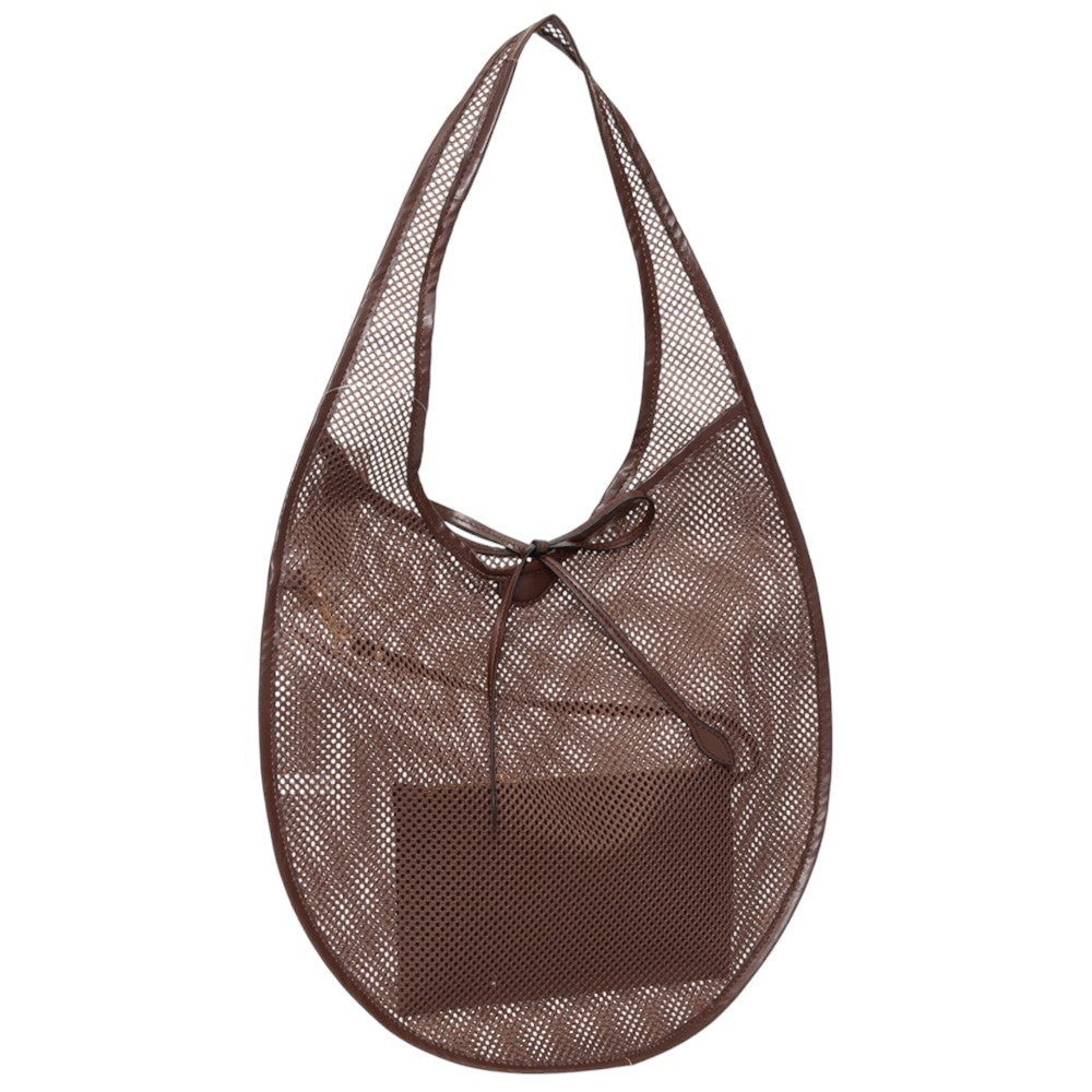 Brown Mesh Tote Bag is perfect for carrying all your essentials while also staying stylish. Made with durable and breathable mesh material, it is ideal for beach trips, picnics, and outdoor activities. Its lightweight design and spacious interior make it a must-have accessory for any adventure.