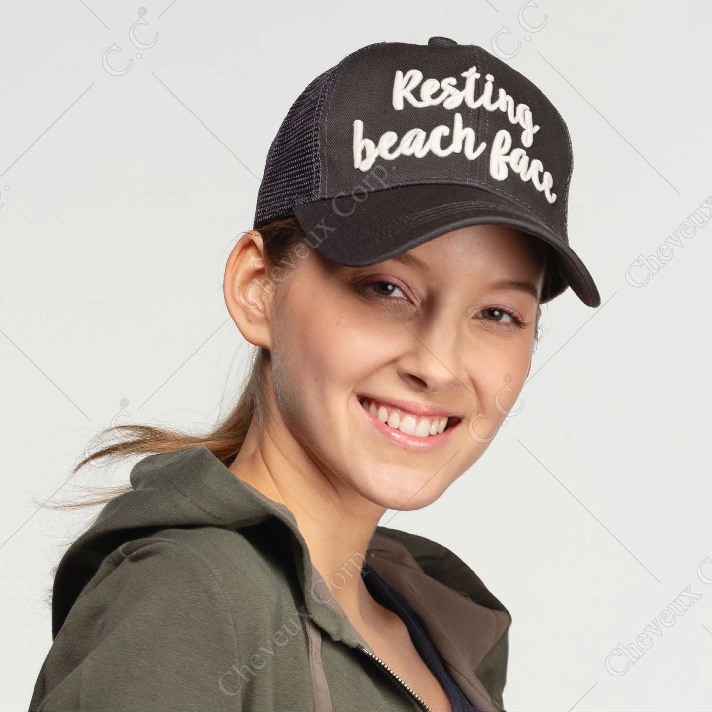 C.C Hello Sunshine Changing Color Pony Trucker Cap 100% Cotton