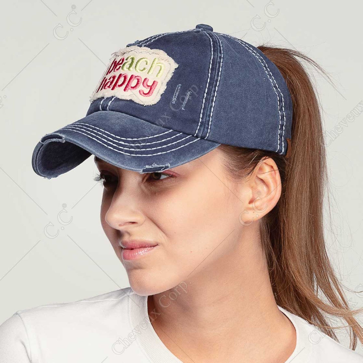 C.C Vintage Distressed Washed Cotton Pony Cap 100% Cotton One