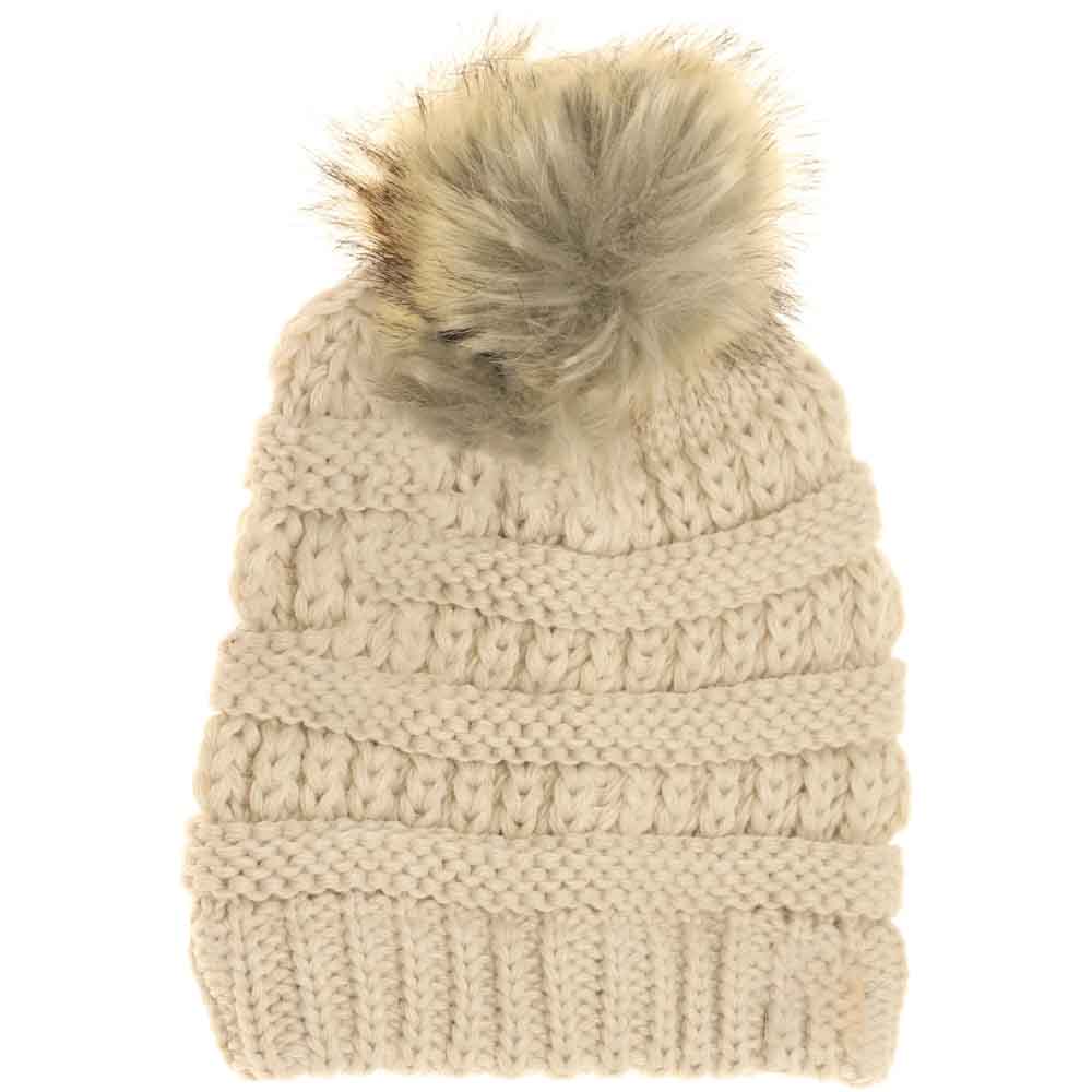 Beige Baby Fur Pom CC Beanie combines cozy comfort with stylish design, featuring a soft, fluffy fur pompom that adds a playful touch. Crafted for delicate skin, its gentle fabric keeps little heads warm without irritation. Ideal for everyday wear, this beanie offers both functionality and charm to keep your baby snug during cooler weather. 