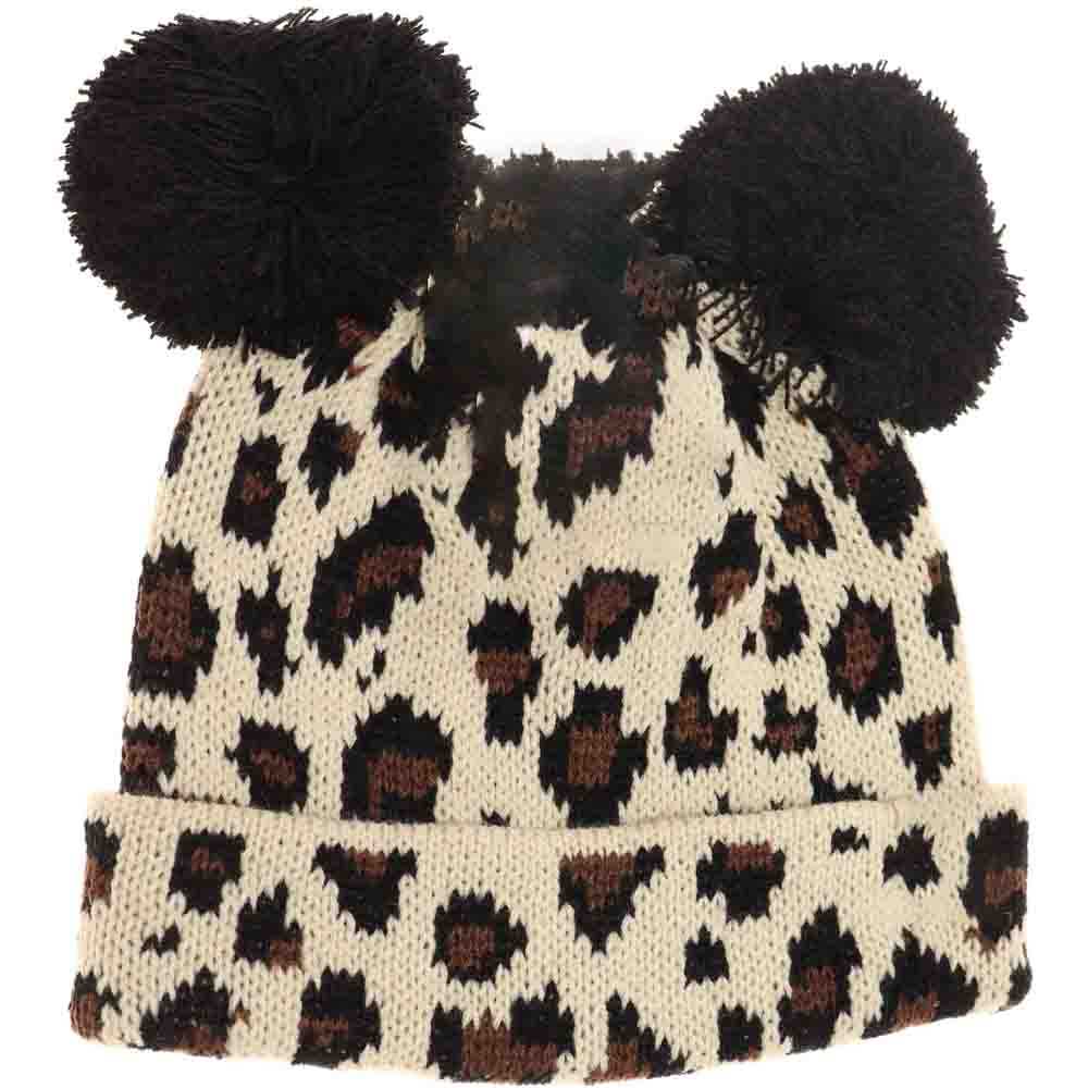 Beige Baby Leopard Double Pom Beanie combines warmth and playful design for your little one. Made with a soft, gentle fabric, it ensures cozy comfort while the double pom detailing adds a charming, stylish flair. The subtle leopard print delivers a trendy look, making this beanie an ideal accessory for cold weather protection with a fashionable edge. 