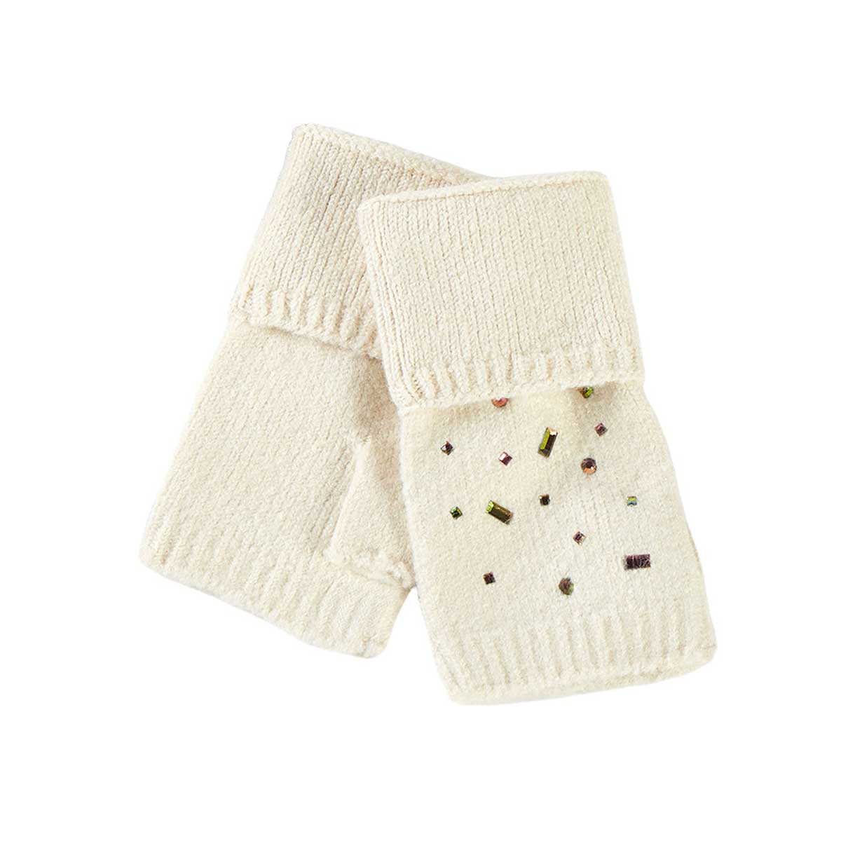 Beige Bling Stone Embellished Knit Fingerless Gloves, provide protection while keeping hands warm, featuring bling stone embellishments to make a stylish statement. Wear gloves or a cover-up as a mitten to make your outfit gorgeous with luxe and comfortability. A beautiful gift for the persons you care about the most. 