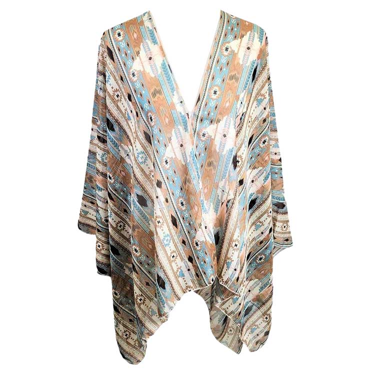 Beige Boho Patterned Sheer Cover Up Kimono Poncho, your neck deserves something better than cheap fabrics. This lightweight kimono poncho features a boho-patterned design. It's a design that gives any outfit a unique look. Perfect gift for a wife, birthday, holiday, or fun night out.
