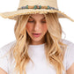 Beige Braided Starfish Band Frayed Straw Summer Sun Hat features a distinctive braided starfish band and stylish frayed edges. The wide brim provides optimal UV protection while maintaining breathability, making it an essential accessory for beach outings, resort wear, or any outdoor summer activity. Lightweight construction ensures all-day comfort.