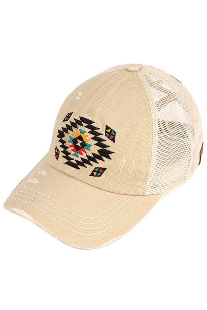 Beige C.C AZTEC PATCH DISTRESSED PONY CAP is a stylish and versatile accessory that combines functionality with fashion. Made of high-quality materials, it features an eye-catching aztec patch design and a distressed finish for a trendy look. Stay protected from the sun and add a touch of personality to your outfit with this must-have cap.