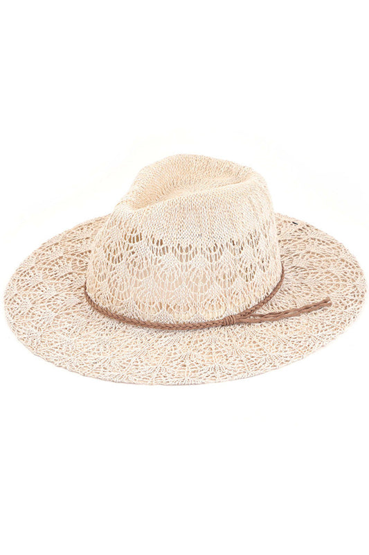 Beige C.C. Horseshoe Lace Knitting Panama Hat is a must-have accessory for any fashion-forward individual. Its beautiful lace knit design adds a touch of elegance to any outfit, while the high-quality materials ensure durability and comfort. Stay stylish and protected from the sun with this iconic hat.