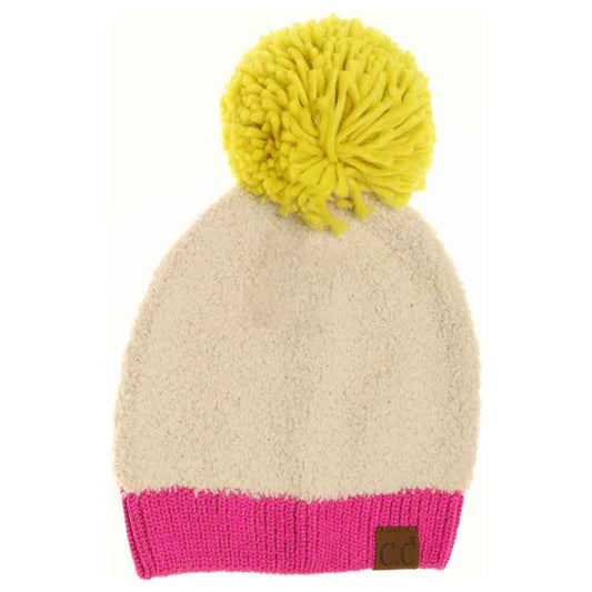 Color Block Knitted Sherpa Pom Beanie