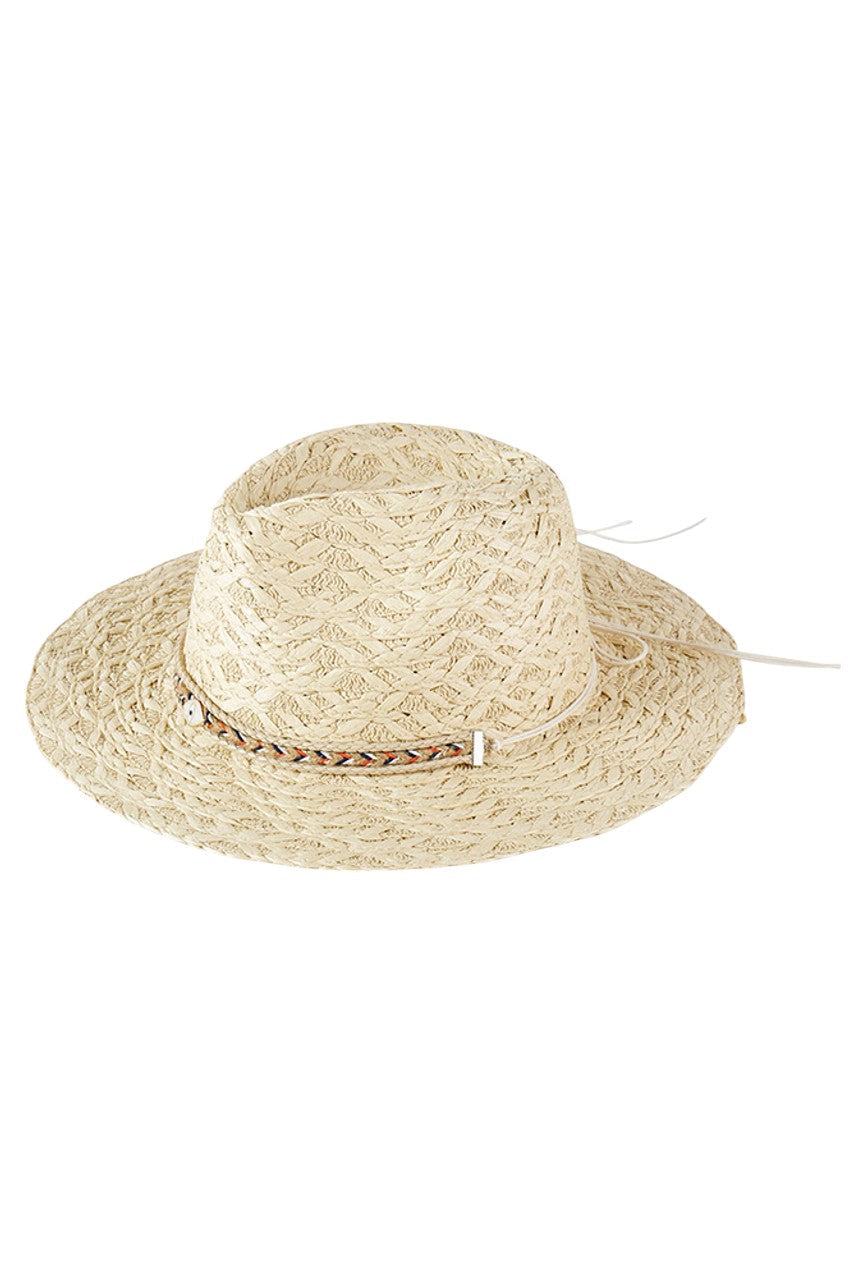 Beige Evil Eye braided band sun hat offers superior protection against harsh summer rays while maintaining breathability. The distinctive evil eye motif adds a sophisticated touch to casual outfits. Lightweight construction ensures comfort during extended wear, making it an essential accessory for beach outings, garden parties, or everyday sun protection.