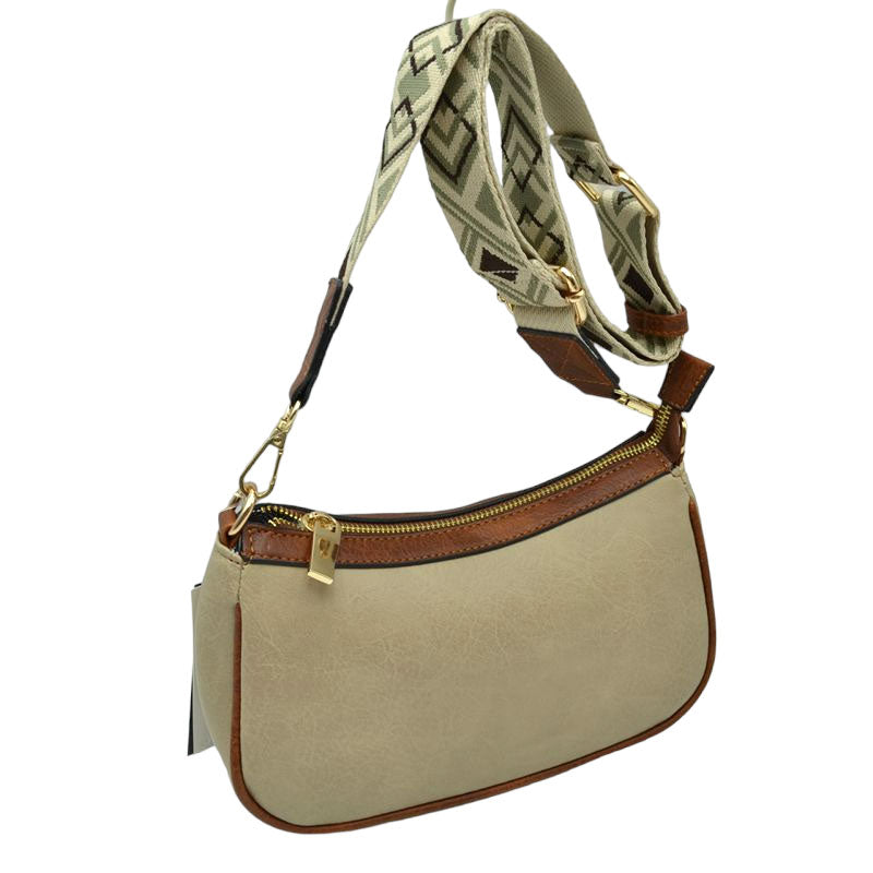 Beige Faux Leather Guitar Straps Crossbody Bag for Women, This gorgeous crossbody bag is going to be your absolute favorite new purchase! It features with adjustable and detachable handle strap, upper top zipper closure with pocket. Ideal for keeping your money, bank cards, lipstick, coins, and other small essentials in one place. It's versatile enough to carry with different outfits throughout the week. It's perfectly lightweight to carry around all day with all handy items altogether.