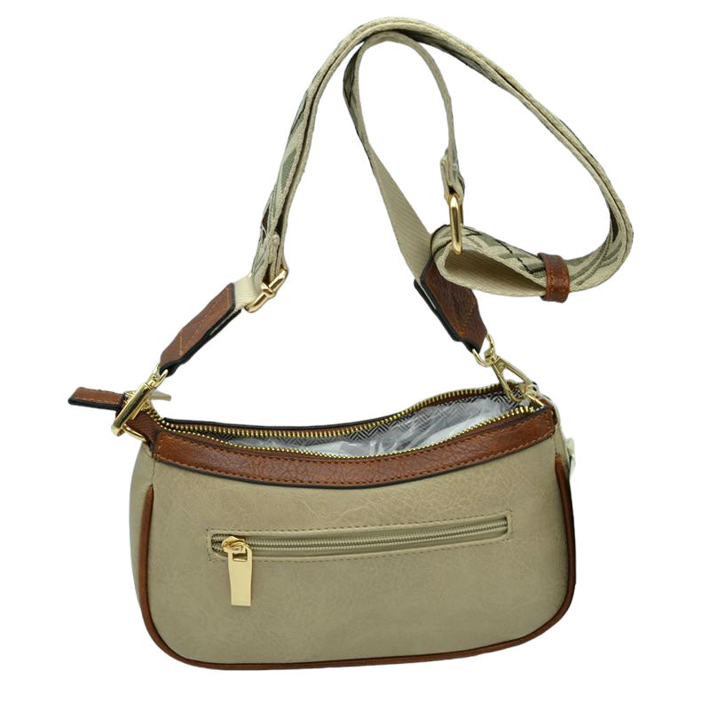 Beige Faux Leather Guitar Straps Crossbody Bag for Women, This gorgeous crossbody bag is going to be your absolute favorite new purchase! It features with adjustable and detachable handle strap, upper top zipper closure with pocket. Ideal for keeping your money, bank cards, lipstick, coins, and other small essentials in one place. It's versatile enough to carry with different outfits throughout the week. It's perfectly lightweight to carry around all day with all handy items altogether.