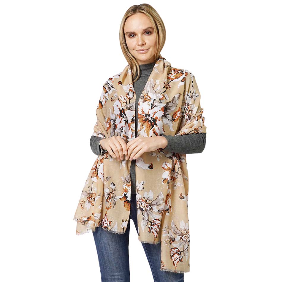 Beige Flower Printed Scarf, this timeless flower printed scarf is a soft, lightweight, and breathable fabric, close to the skin, and comfortable to wear. Sophisticated, flattering, and cozy. Perfect gift for birthdays, holidays, or fun nights out.