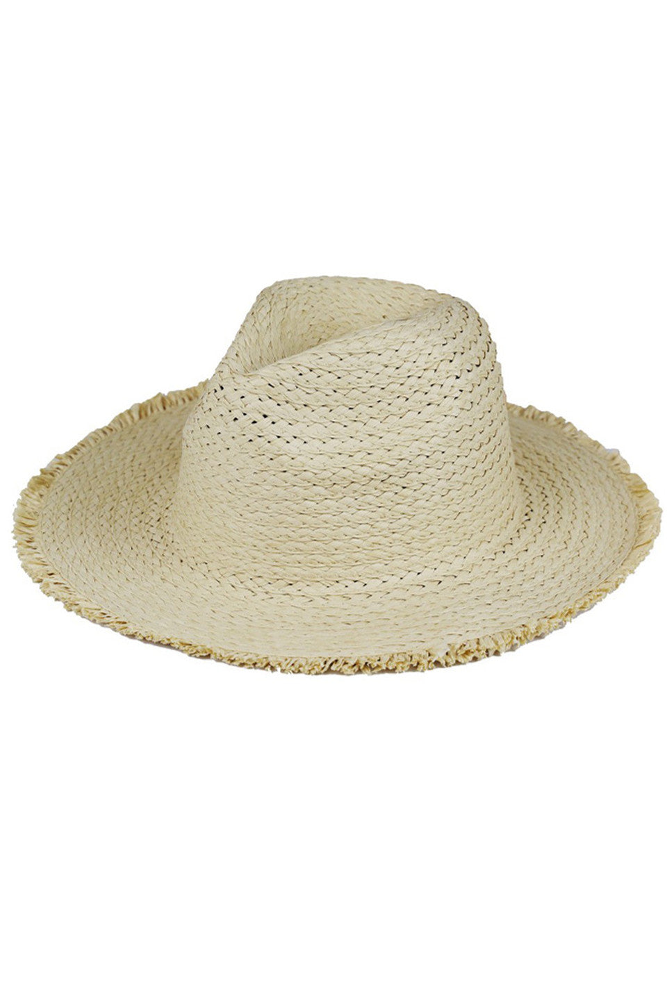 Beige Frayed Solid Straw Hat features advanced fibre craftsmanship, with controlled fraying that adds texture while maintaining structure. It's a solid build that uses a unique density gradient to enhance UV protection where it's needed most. The crown design includes subtle ergonomic curves to evenly distribute pressure, and the brim is reinforced to keep its shape. The natural straw is specially treated to resist humidity and deformation, without losing its breathable quality or authentic look. 