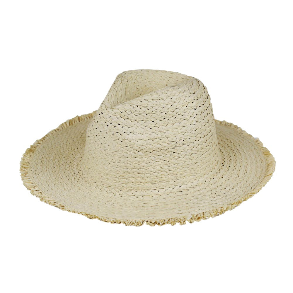 Beige Frayed Solid Straw Sun Hat is the perfect addition to your summer wardrobe. Made with high-quality straw, it offers both style and functionality, keeping you cool and protected from the sun's rays. Its frayed edge adds a touch of effortless chic to any outfit. A must-have for any beach or outdoor adventure. 