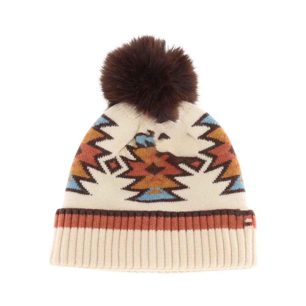 Beige KIDS Southwestern Faux Fur Pom C.C Beanie combines warmth and style with its soft knit fabric and plush faux fur pom. Designed for comfort and durability, this beanie offers excellent protection against cold weather while showcasing a distinctive southwestern pattern. Ideal for everyday wear, it keeps children cozy with a well-blended mix of function and fashion. 