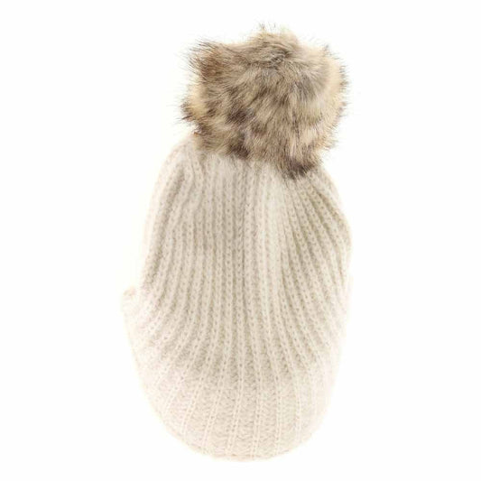 Beige C.C Cable Knitted Brim Beanie Natural Faux Fur Pom Pom Warm Winter Hat; reach for this classic toasty hat to keep you nice and warm in the chilly winter weather, the wintry touch finish to your outfit. Perfect Gift Birthday, Christmas, Holiday, Anniversary, Stocking Stuffer, Secret Santa, Valentines Day, Loved One, BFF