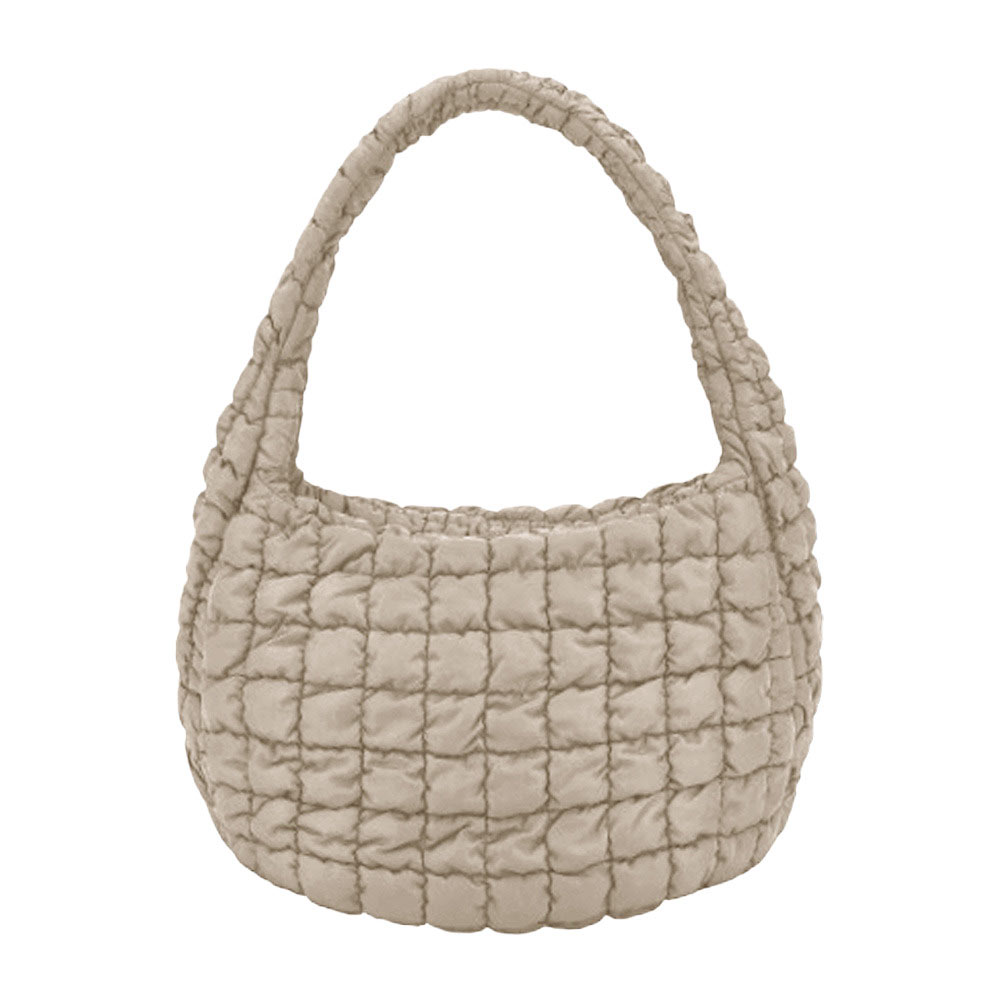 Beige Quilted Puffer Shoulder Crossbody Bag, Stay warm and stylish with this bag. Made of durable material, it is insulated to keep you cozy in the coldest conditions. The shoulder straps make it comfortable and convenient to carry, so you can bring everything you need with ease. Perfect for gifting on every occasion.