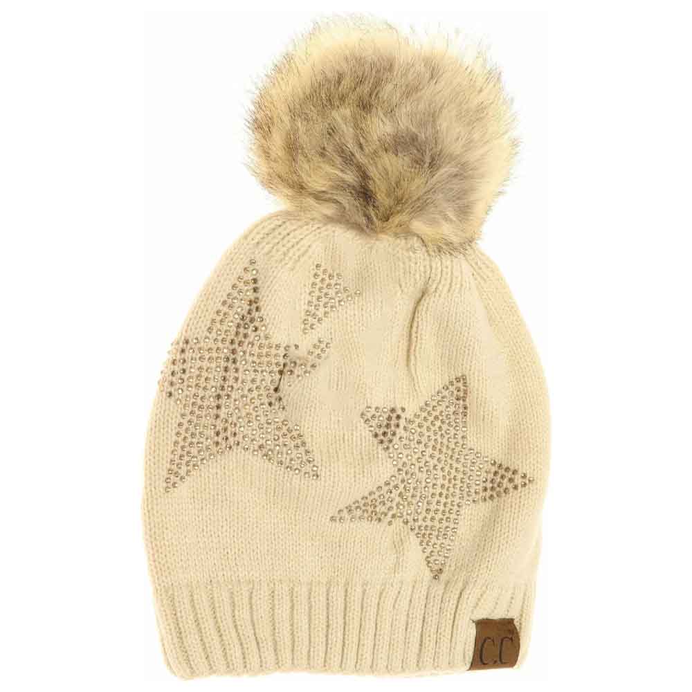 Beige Rhinestone Star Fur Pom CC Beanie offers a sophisticated blend of functionality and style. Crafted with high-quality knit fabric, it provides exceptional warmth and comfort during colder months. The distinctive rhinestone star embellishment adds a subtle sparkle, while the soft fur pom delivers a fashionable yet cozy finish. Ideal for elevating everyday winter ensembles, this beanie strikes a perfect balance between practicality and a refined aesthetic. 