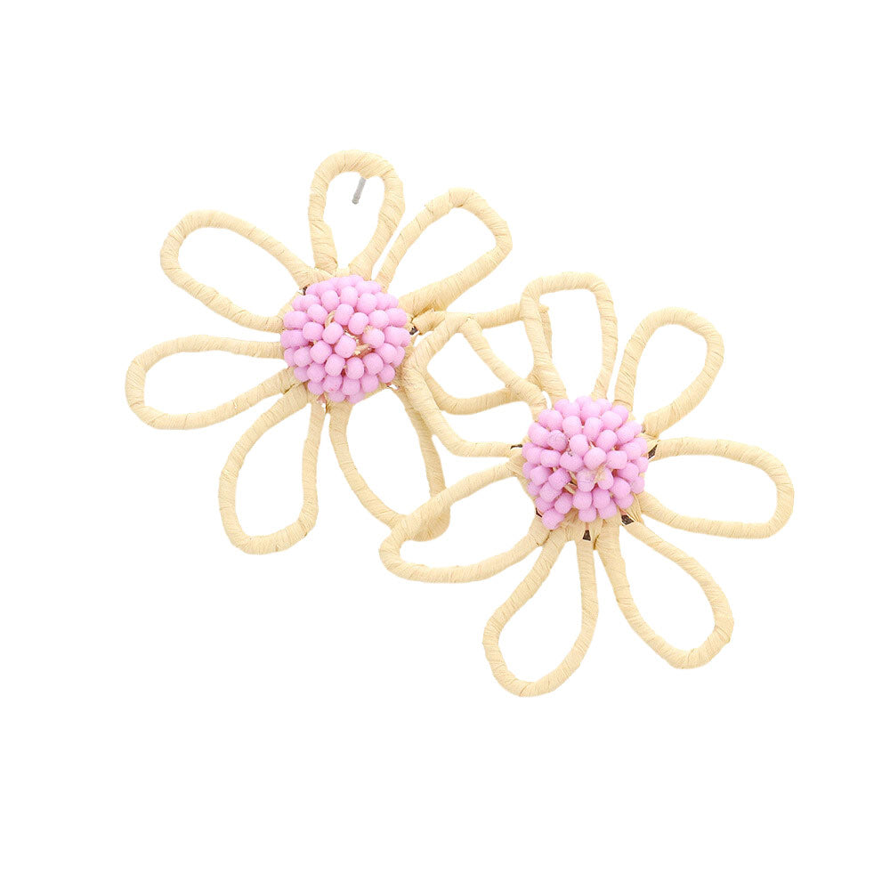 Beige Seed Beaded Raffia Wrapped Flower Earrings, turn your ears into a chic fashion statement with these raffia-wrapped flower earrings! These raffia-wrapped flower earrings are very lightweight and comfortable, you can wear these for a long time on the occasion. The beautifully crafted design adds a gorgeous glow to any outfit.