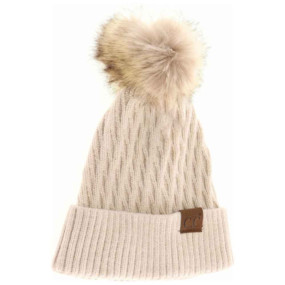 Beige Solid Honey Comb Fur Pom C.C Beanie combines expert craftsmanship with functional design. Featuring a textured honeycomb knit, this beanie provides enhanced warmth and durability. The addition of a soft fur pom adds a sophisticated accent, elevating everyday winter wear. Designed to stretch for a comfortable, secure fit, it’s an ideal accessory for cold-weather protection without sacrificing style or performance. 