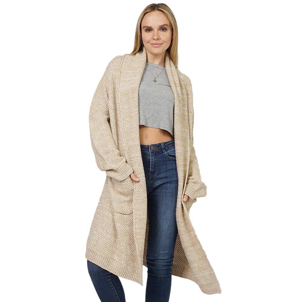 Beige Solid Shawl Collar Knit Cardigan, delicate, warm, on-trend & fabulous, a luxe addition to any cold-weather ensemble. You can throw it on over so many pieces elevating any casual outfit! Perfect Gift for wife, mom, birthday, holiday, etc.