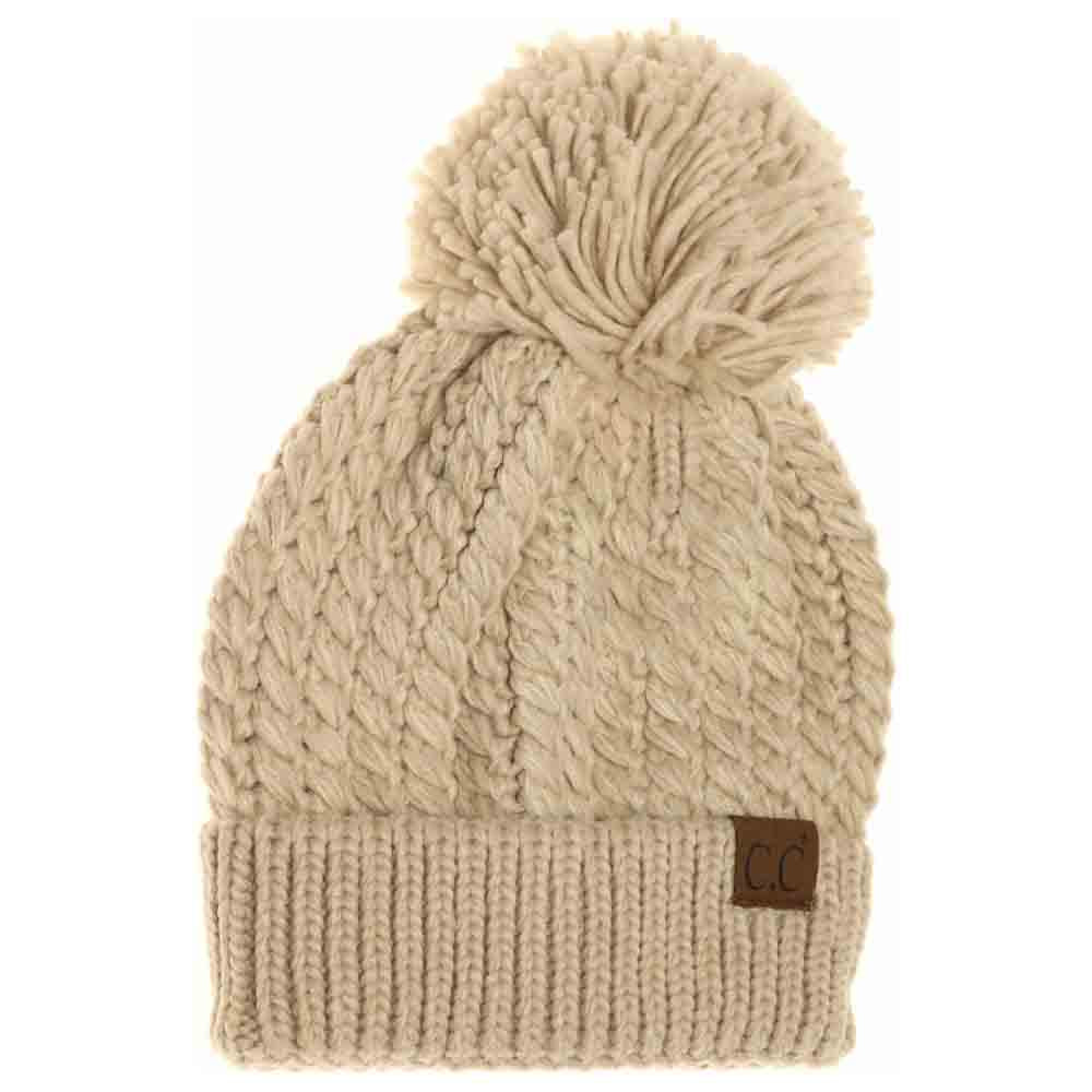 Beige Twisted Mock Cable Knit Pom Beanie combines expert craftsmanship with timeless design. Featuring a textured twisted mock cable knit pattern, this beanie delivers both warmth and sophisticated style. Its soft fabric ensures comfortable wear, while the pom adds a refined yet playful detail. Ideal for cold-weather protection, this versatile accessory complements a range of outfits with ease. 