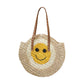 Beige Smile Pointed Color Block Straw Round Shoulder Bag is versatile enough for wearing through the week, simple and leisurely, elegant and fashionable, suitable for women of all ages, and ultra-lightweight to carry around all day. Perfect for traveling, beach, dating, and other daily outdoor activities. Birthday Gift