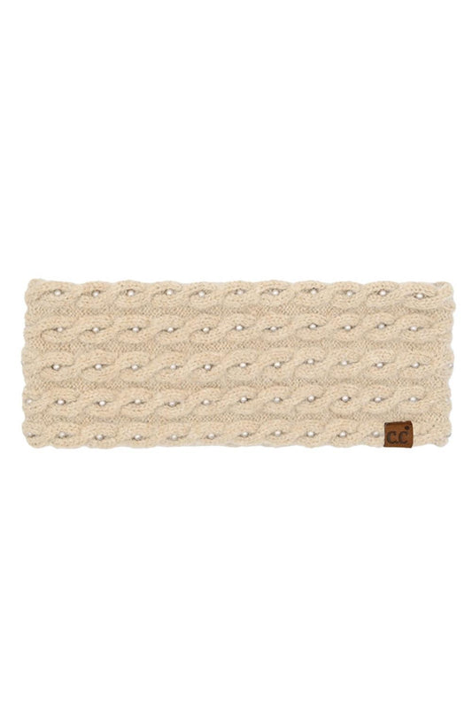 Beige Elevate your winter style with this luxurious C.C Pearl Embellishments Head Wrap. Crafted from a premium blend of polyester, acrylic, and recycled polyester with a touch of spandex, this headband offers both comfort and durability. The elegant pearl embellishments add a sophisticated sparkle to any cold-weather look. One size fits most. Dimensions: 9.5" x 4". Perfect for keeping warm while making a statement.