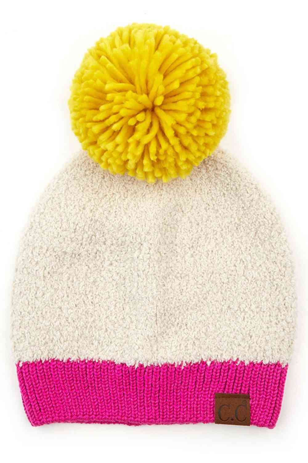 Beige Stay warm and stylish with this C.C Knitted Sherpa Beanie, designed with a soft sherpa lining and contrasting color accents. The cozy knit construction combines 50% acrylic and 50% polyester for durability and comfort through chilly seasons.