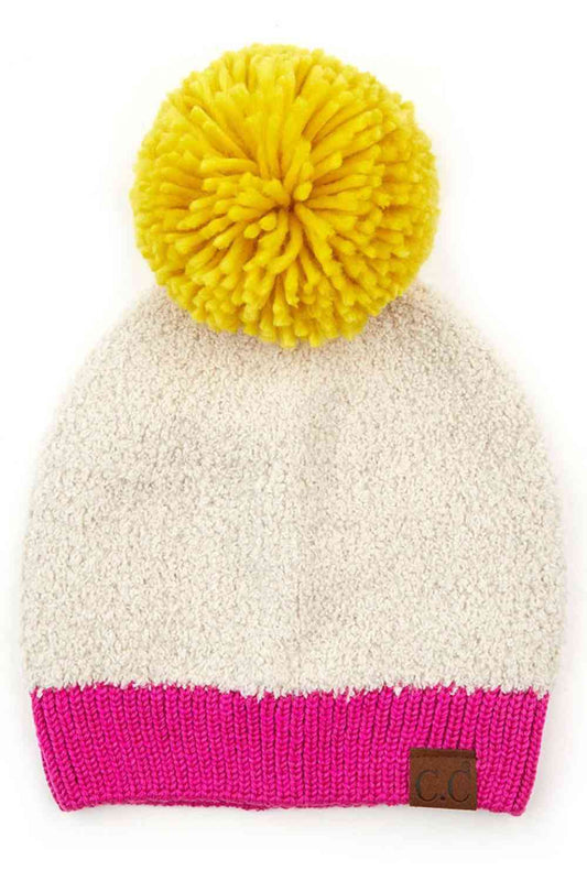 Beige Stay warm and stylish with this C.C Knitted Sherpa Beanie, designed with a soft sherpa lining and contrasting color accents. The cozy knit construction combines 50% acrylic and 50% polyester for durability and comfort through chilly seasons.