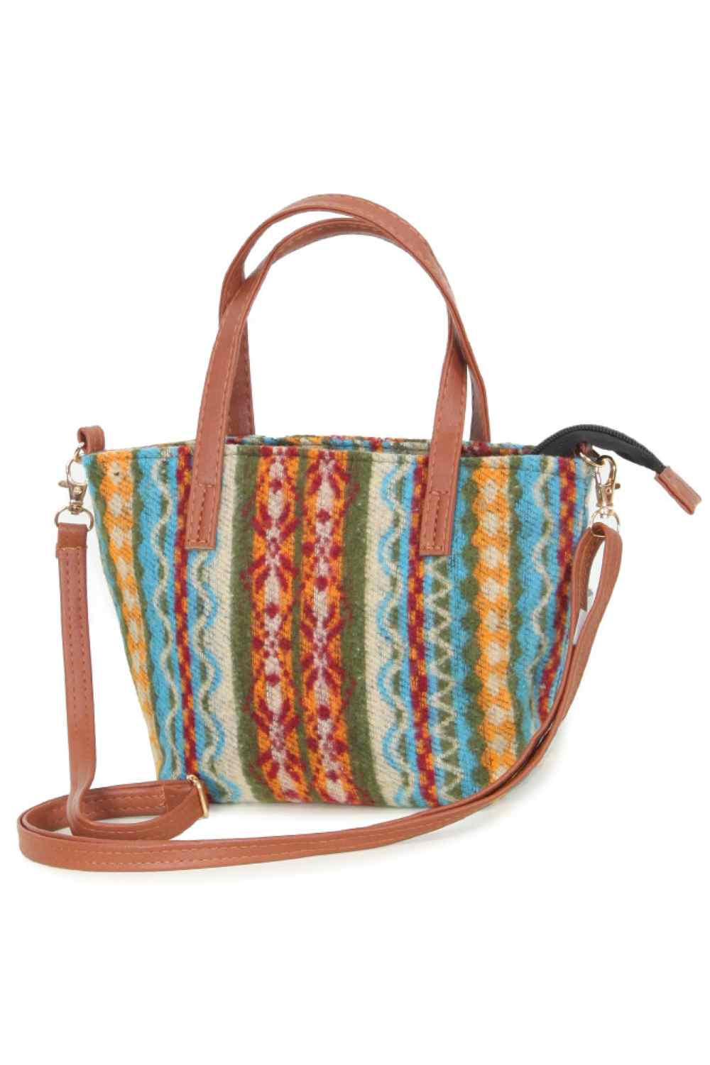 Carry your essentials in style with this vibrant Ethnic Print Crossbody Bag. Featuring bold, traditional patterns that celebrate cultural artistry, this versatile bag transitions seamlessly from day to night. The adjustable crossbody strap offers hands-free convenience, while the compact design fits perfectly against your body. Ideal for travel, shopping, or everyday adventures, this statement piece combines functionality with eye-catching flair. Perfect for those who appreciate unique, globally-inspired fa