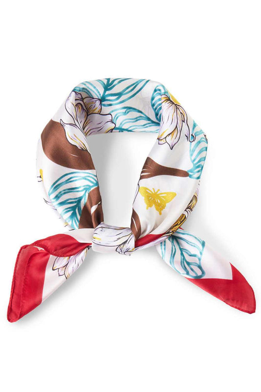 Beige Elevate your summer style with this charming Flower Line Detail Print Bandana Scarf. Crafted from lightweight 100% polyester, it's the perfect accessory for warm weather versatile enough to wear as a headscarf, neck wrap, or tied to your bag. The delicate floral line design adds a touch of elegance to any outfit. Measuring 27.5" x 27.5", it offers generous coverage and easy styling. Ideal for travel, outdoor adventures, or everyday wear.