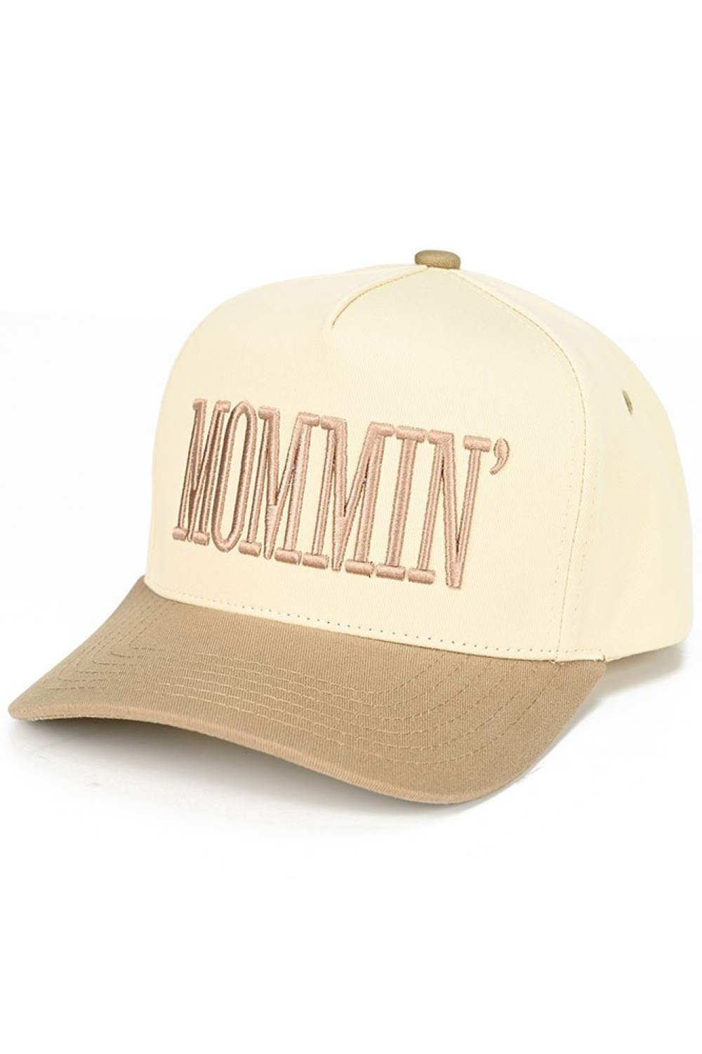 Beige Celebrate mom life in style with the C.C MOMMIN two-tone trucker hat, featuring clean letter embroidery for a bold yet laid-back look. With its classic baseball cap silhouette and breathable mesh back, this hat offers all-day comfort and an effortlessly cool finish for busy, on-the-go days.