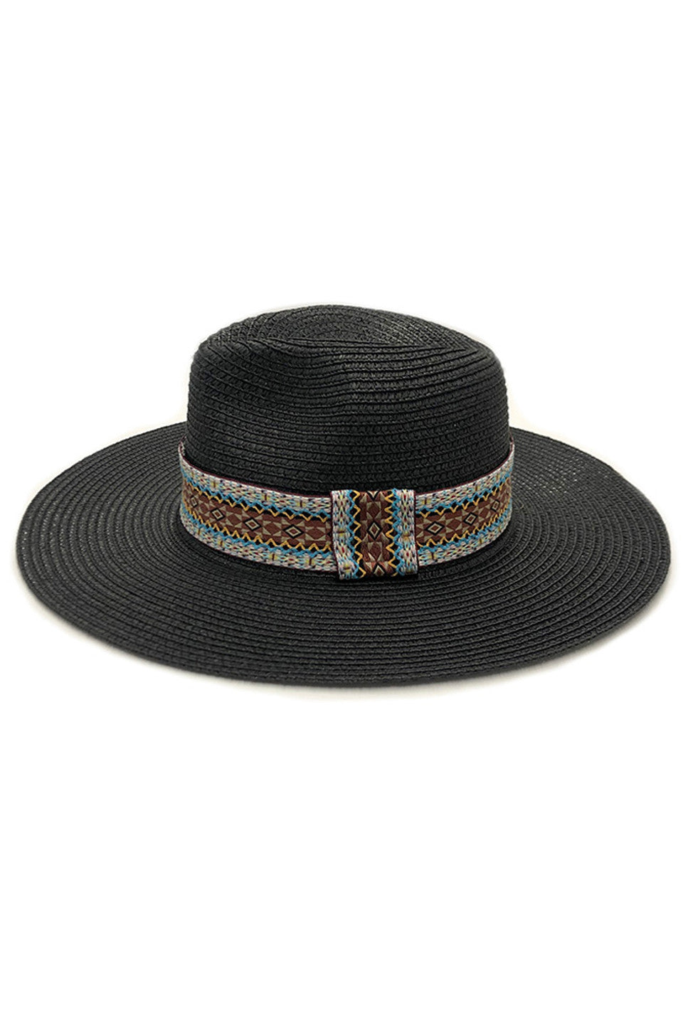 Black AZTEC BAND PANAMA HAT exemplifies traditional hatmaking craftsmanship, distinguished by its authentic Aztec band featuring precise geometric configurations. The specialized weaving methodology creates a microclimate between the hat and the wearer, facilitating optimal temperature regulation. The calculated brim-to-crown ratio provides maximum solar protection while maintaining aesthetic proportionality.