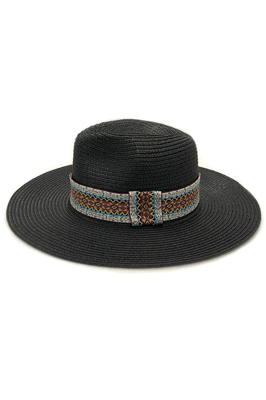 Black AZTEC BAND PANAMA HAT exemplifies traditional hatmaking craftsmanship, distinguished by its authentic Aztec band featuring precise geometric configurations. The specialized weaving methodology creates a microclimate between the hat and the wearer, facilitating optimal temperature regulation. The calculated brim-to-crown ratio provides maximum solar protection while maintaining aesthetic proportionality.