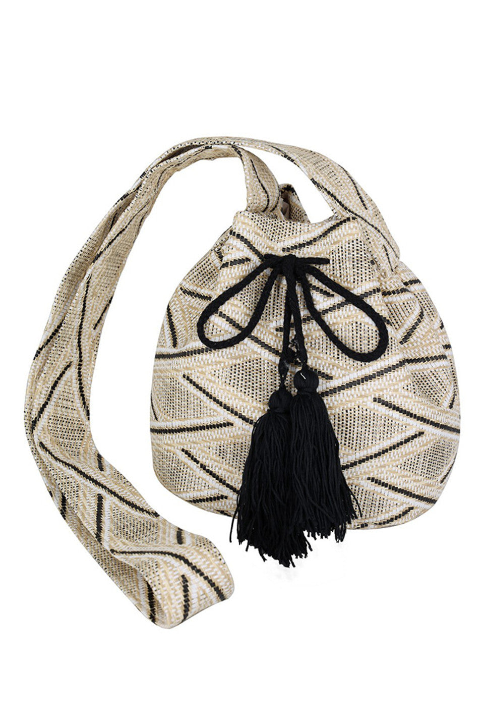 Black Aztec Pattern Strap Aztec Bucket Bag combines traditional design with modern functionality. Crafted with a distinctive Aztec-inspired pattern, this bucket bag offers ample space and a comfortable strap for easy carrying. Its unique aesthetic makes it a versatile accessory, perfect for adding a cultural touch to everyday outfits while providing practical storage. Ideal for those who appreciate both style and utility in their accessories. 