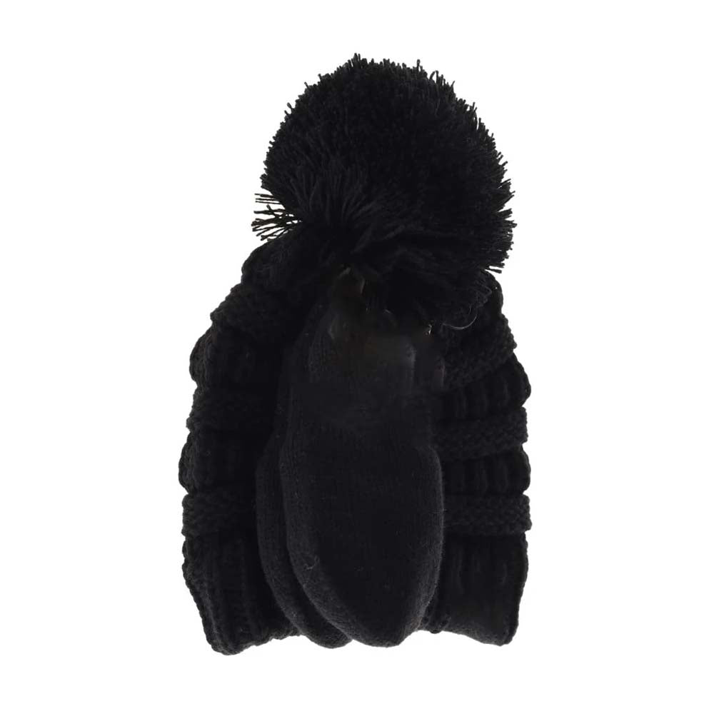 Black BABY Solid Knit Pom C.C Beanie with Mitten Set offers gentle warmth and protection for your little one during colder months. Made from soft, durable knit material, the beanie is designed with a classic pom-pom for added style, while the coordinating mittens shield delicate hands from the chill. This set ensures a comfortable fit and reliable coverage, making it an essential accessory for baby’s winter wardrobe. 