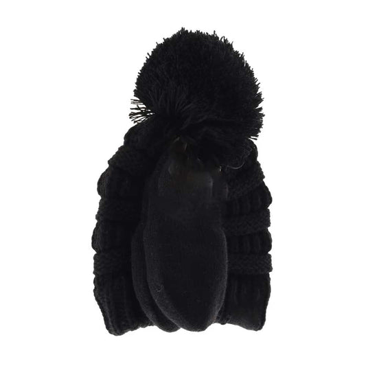 Black BABY Solid Knit Pom C.C Beanie with Mitten Set offers gentle warmth and protection for your little one during colder months. Made from soft, durable knit material, the beanie is designed with a classic pom-pom for added style, while the coordinating mittens shield delicate hands from the chill. This set ensures a comfortable fit and reliable coverage, making it an essential accessory for baby’s winter wardrobe. 