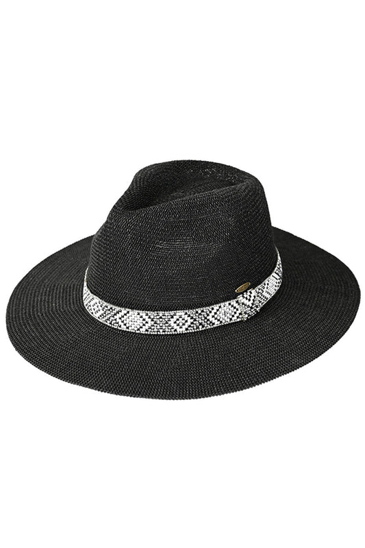 Black C.C Aztec Beads Trim Band Panama Hat features distinctive Aztec beaded trim, combining traditional weaving techniques with contemporary design elements. The breathable construction offers superior sun protection while maintaining comfort during extended wear. Versatile enough for both casual outings and resort attire, this C.C. hat delivers exceptional quality with attention to authentic detailing. 