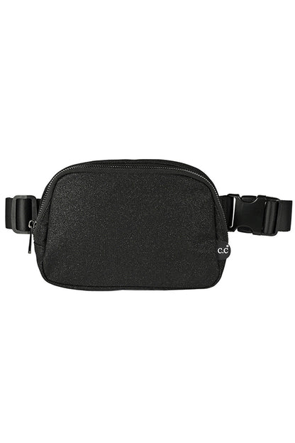 Black C.C Glitter Tiny Mesh Fanny Pack offers a stylish and functional solution for carrying your essentials. The glitter mesh adds a touch of sparkle, while the compact size makes it easy to carry on-the-go. Stay organized and on-trend with this versatile fanny pack.