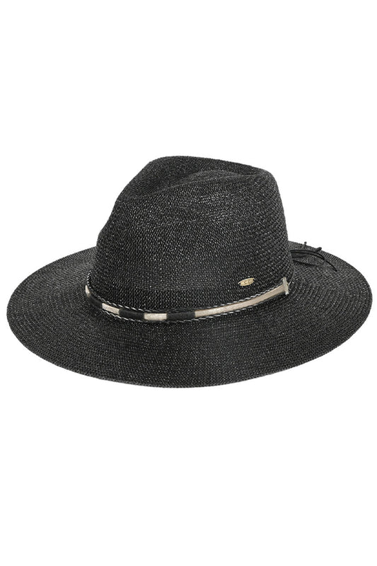 Black C.C Hard Shaped Panama Hat is made with high-quality materials and a unique shaping technique. The result is a stylish and durable hat perfect for any outdoor event. Its rigid structure allows for protection against sun and wind, while its sleek design complements any outfit.