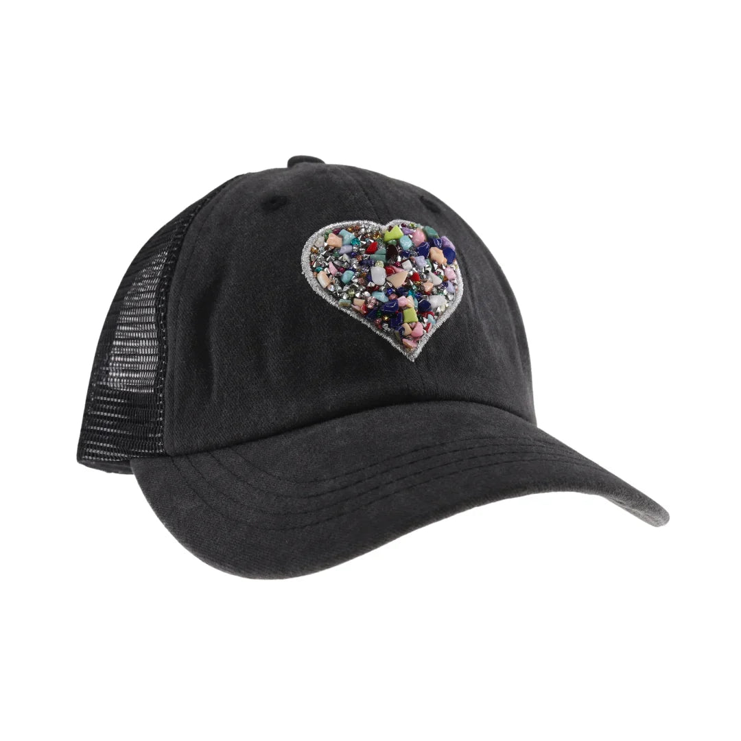 C.C Heart Stone Embellishment Baseball Cap - Black - Baseball Cap