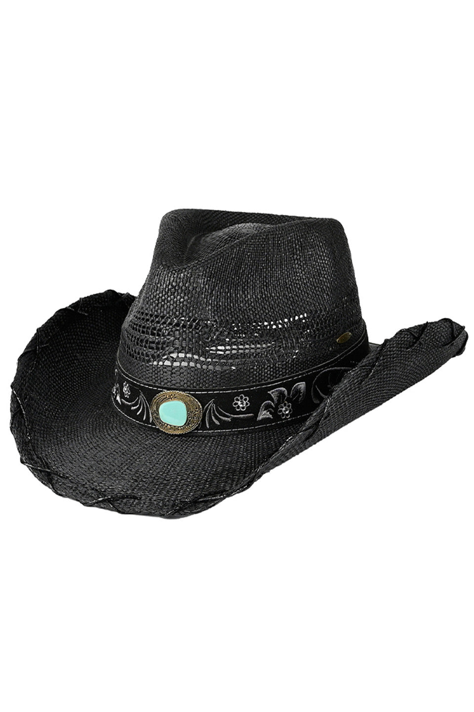 Black C.C Metallic X Stitches Vented Cowboy Hat combines traditional Western style with modern comfort. The distinctive metallic cross-stitching detail adds sophisticated flair, while strategic ventilation ensures breathability during extended wear. Crafted with quality materials for durability and shape retention, this hat delivers both authentic cowboy aesthetics and practical functionality for everyday use. 