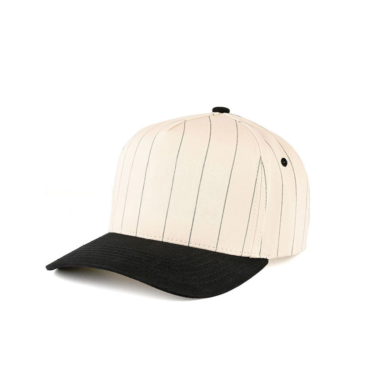 Black CC Beanie Pinstripe Plain Two-Tone Trucker Hat Baseball Cap features a sleek pinstripe pattern paired with a modern two-tone design for a clean, versatile look. The classic trucker style provides breathable comfort and an adjustable fit for all-day casual wear.