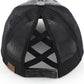 Black C.C SMILE CRISS-CROSS PONY CAP is a versatile and stylish accessory. Made with high-quality materials and a unique criss-cross design, it offers a secure and comfortable fit. Perfect for any season, this cap adds a touch of fashion to any outfit.