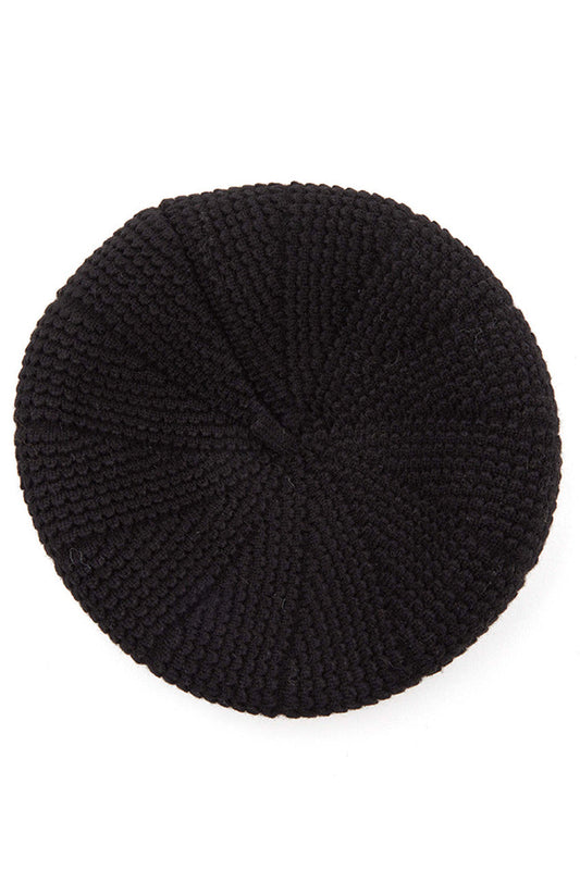Black C.C. Scalloped Wave Pattern Beret features distinctive wave texturing for dimensional appeal. Precision-knit with premium materials for optimal comfort and durability. The classic beret silhouette with contemporary scalloped detailing offers versatile styling options for both casual and elevated looks.