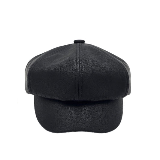 Black C.C Solid Faux Leather Newsboy Cap features a sleek, solid design crafted from high-quality faux leather for a stylish, modern look. The classic newsboy silhouette provides a comfortable fit, making it perfect for everyday wear or dressy occasions.